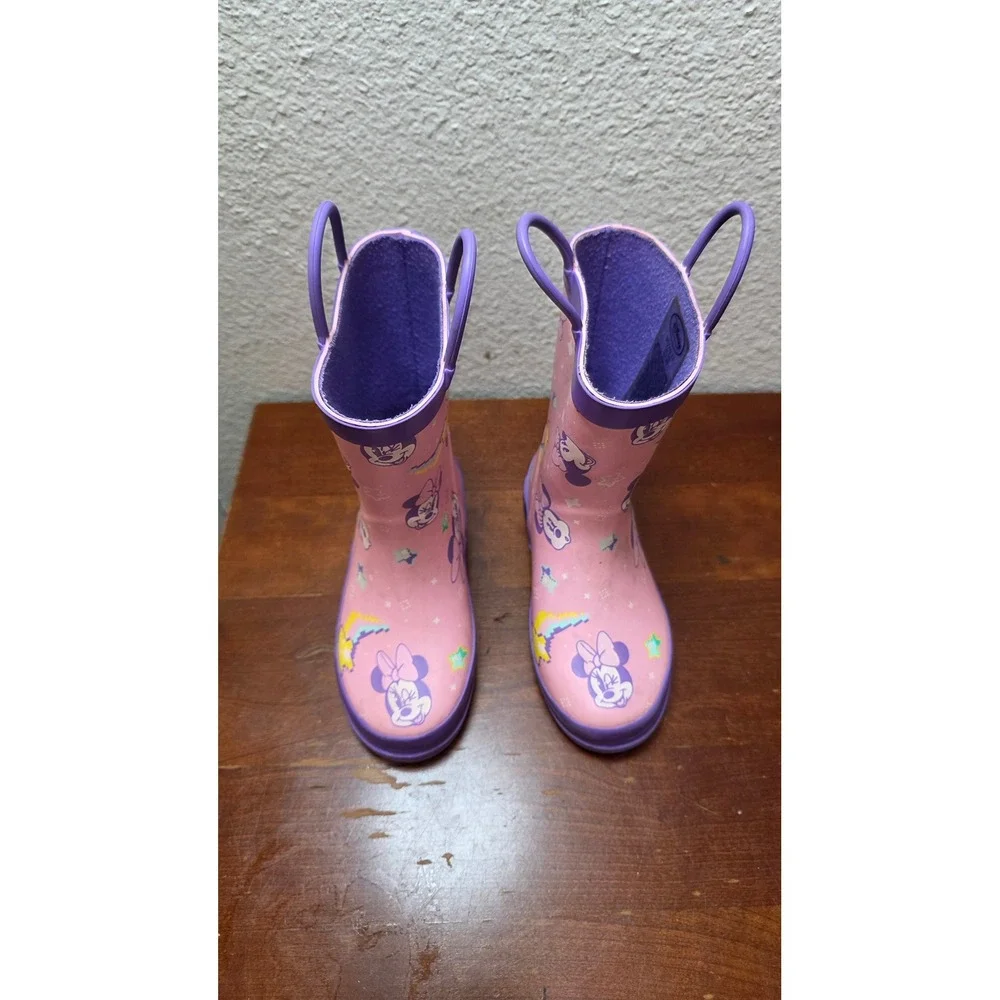Disney Minnie Mouse‎ Rain Boots Girls Size 11 Pink Purple Waterproof Pull On